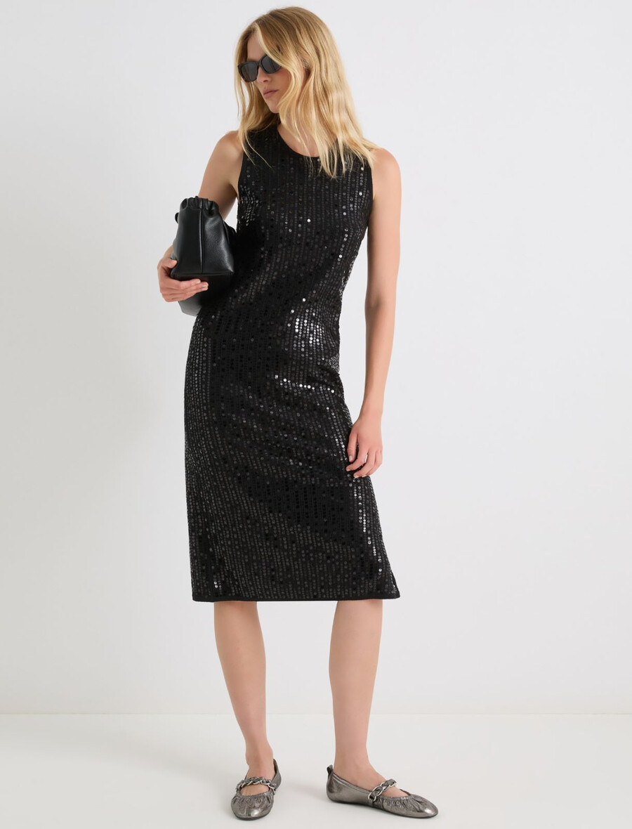 obleka brez rokavov z bleščicami - Črna