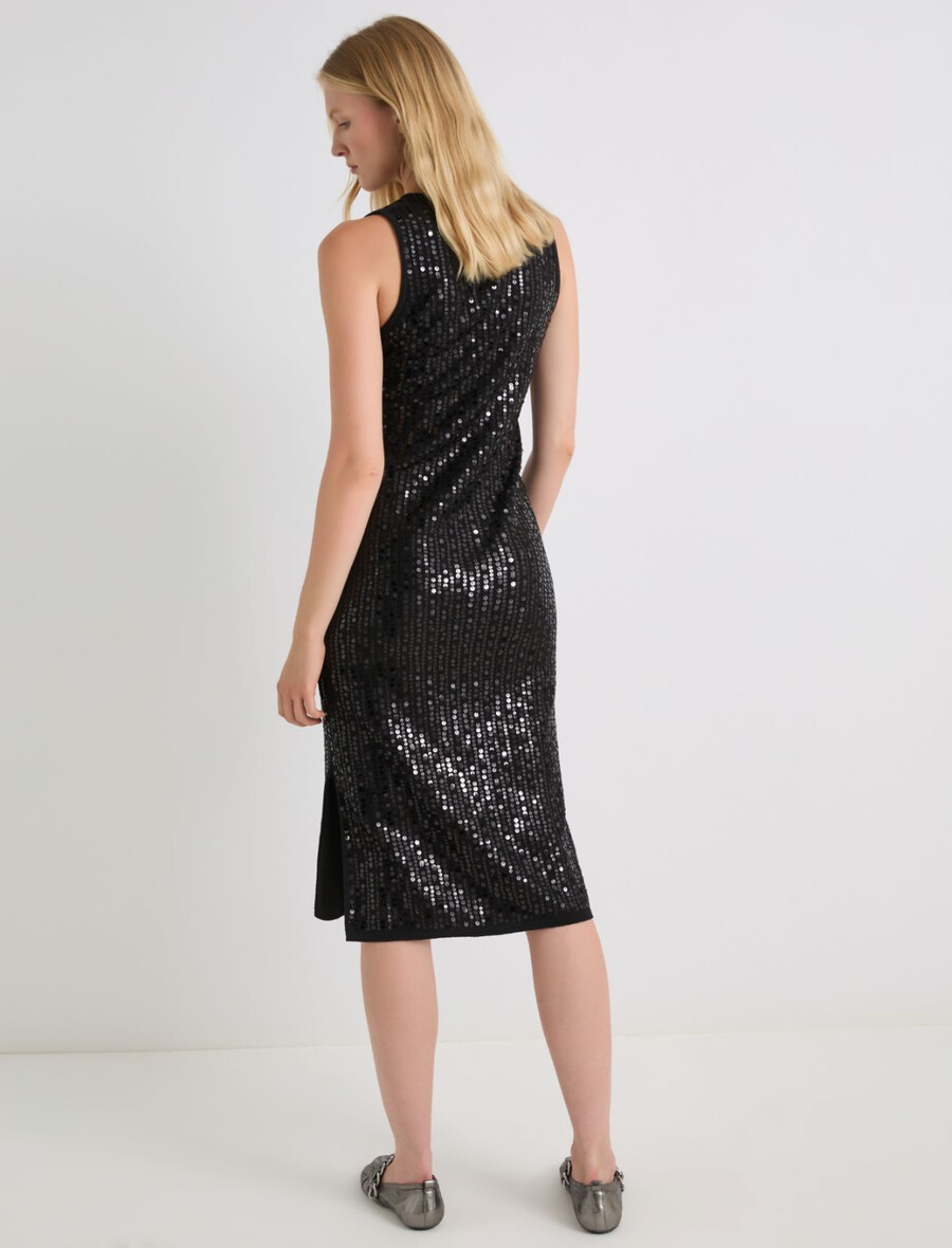 obleka brez rokavov z bleščicami - Črna