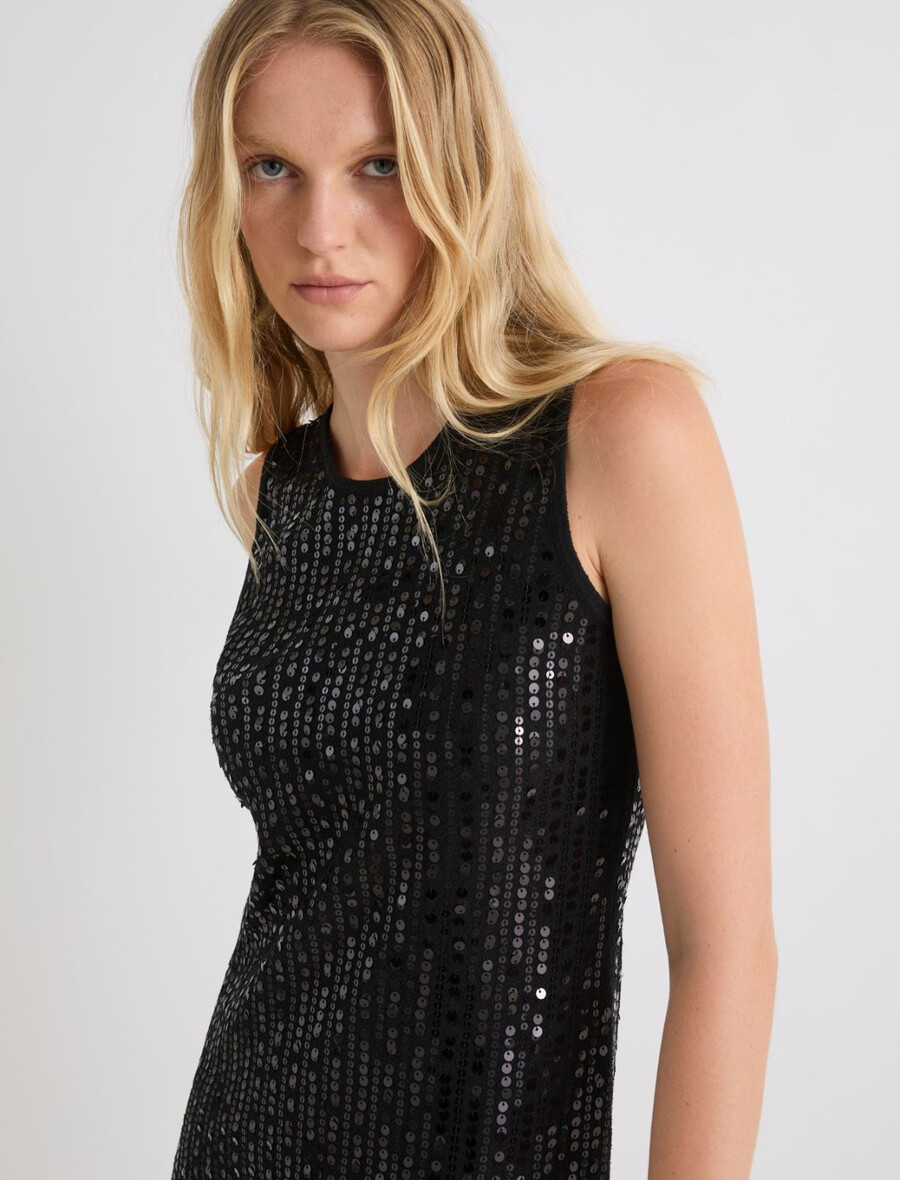 obleka brez rokavov z bleščicami - Črna