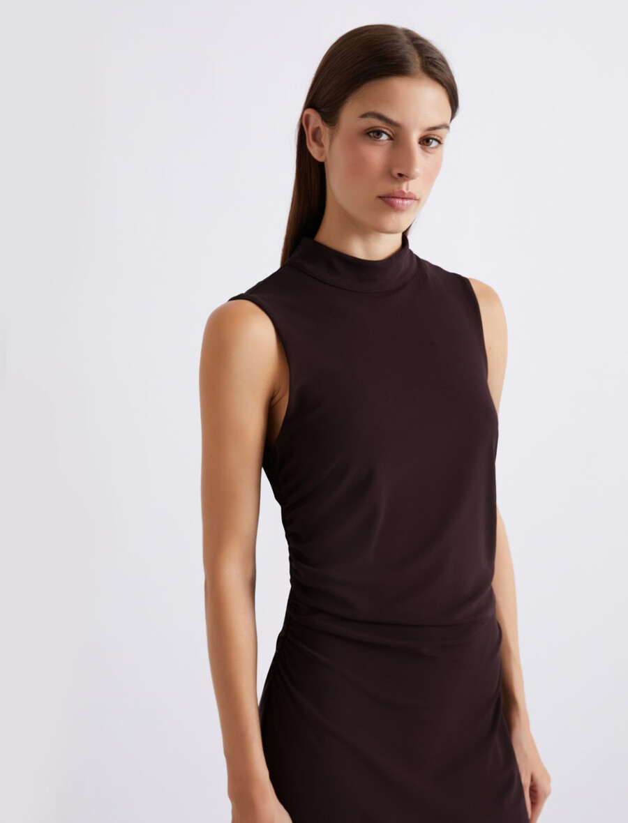 obleka iz džersija brez rokavov - temno vijoliČna