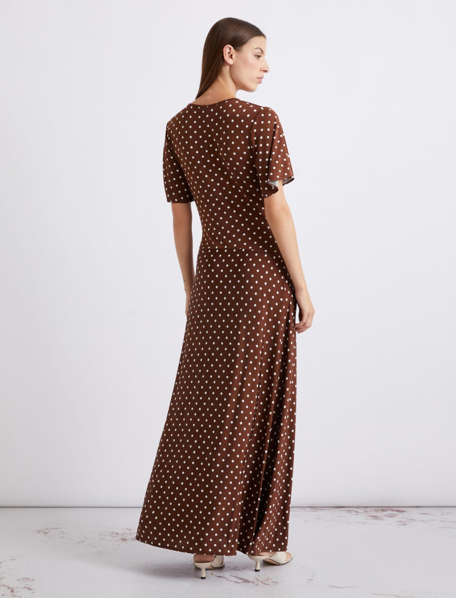 dolga obleka iz džersija - rjava