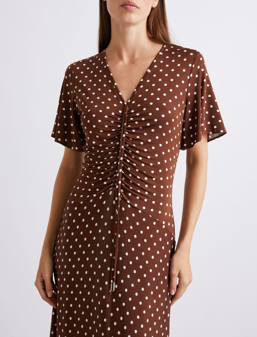 dolga obleka iz džersija - rjava