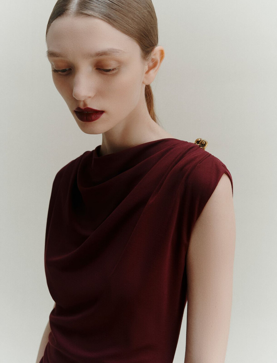 oprijeta obleka iz džersija - bordo