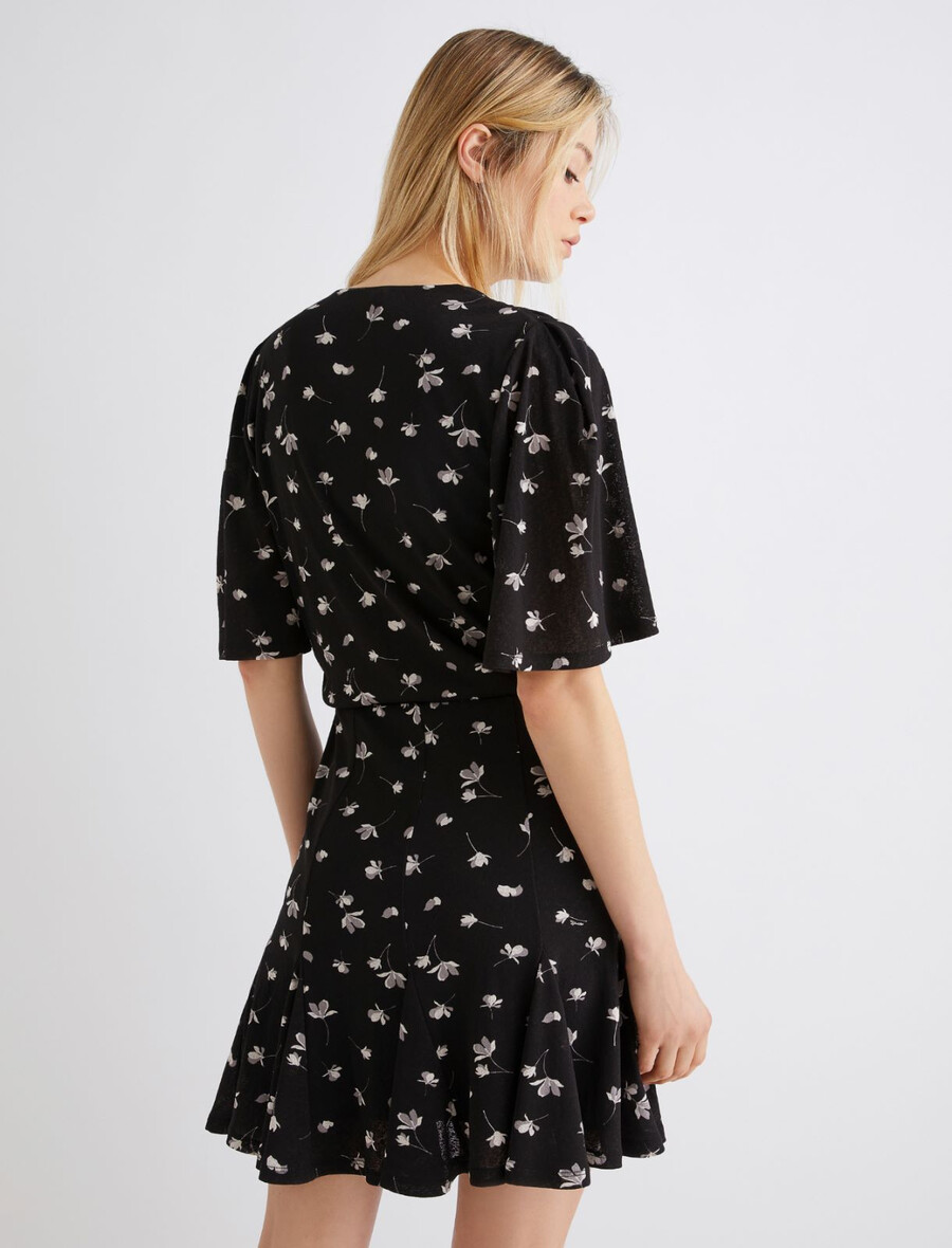 obleka iz tila in džersija s potiskom - Črna