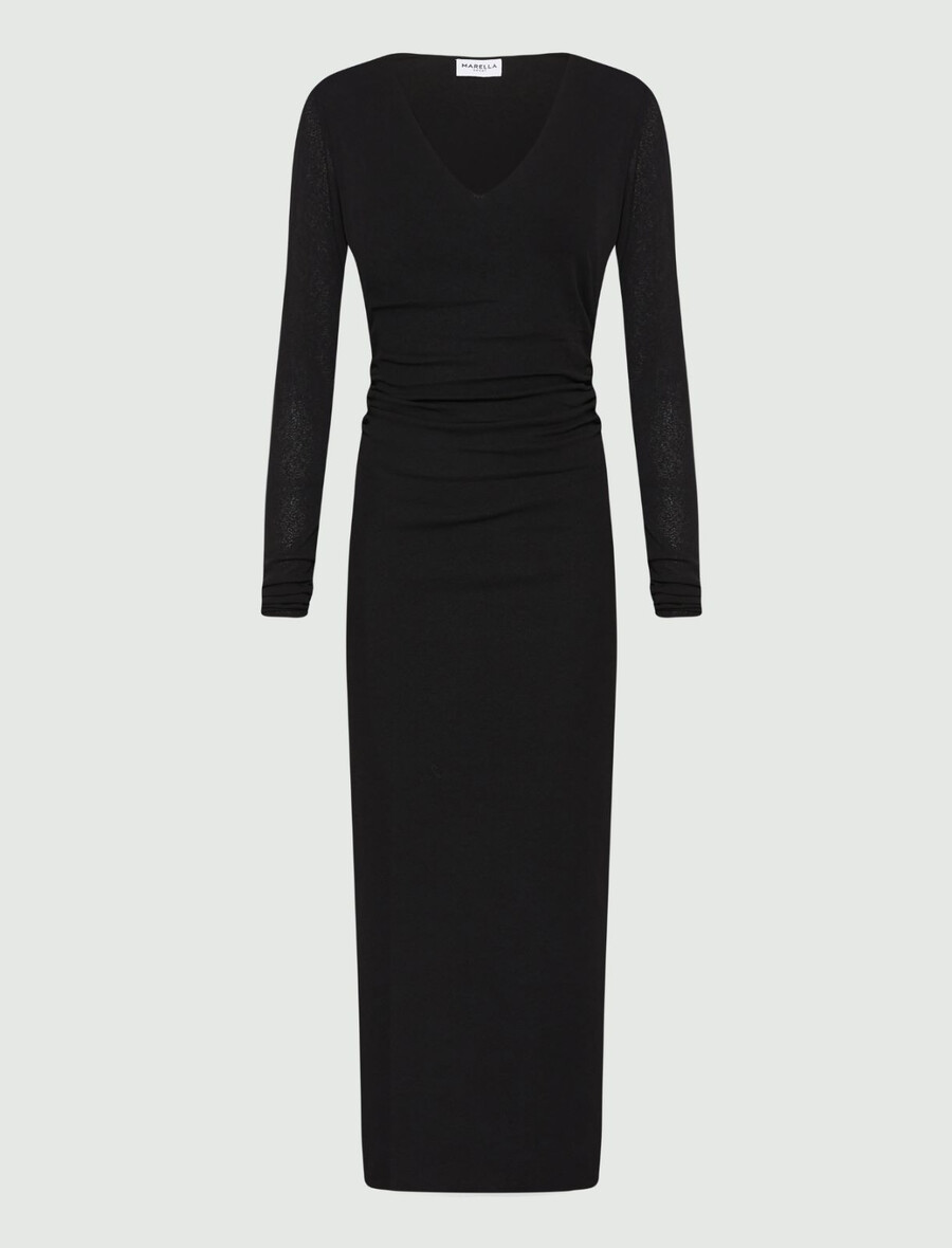 dolga obleka iz džersija - Črna