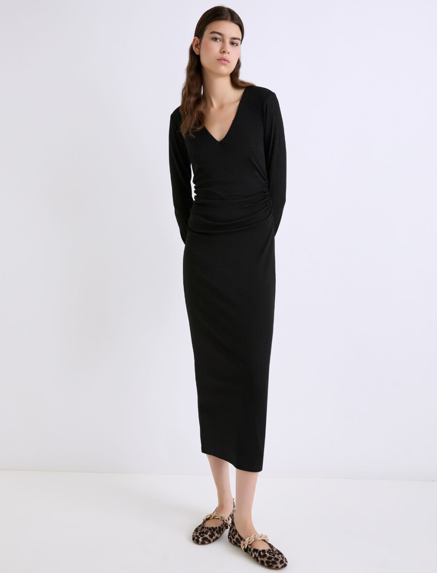 dolga obleka iz džersija - Črna