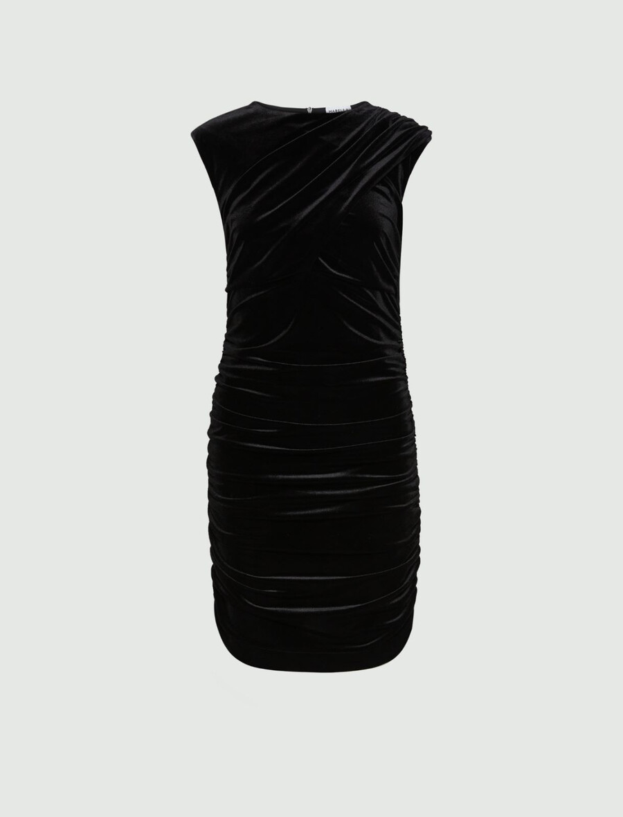 Žametna mini obleka - Črna