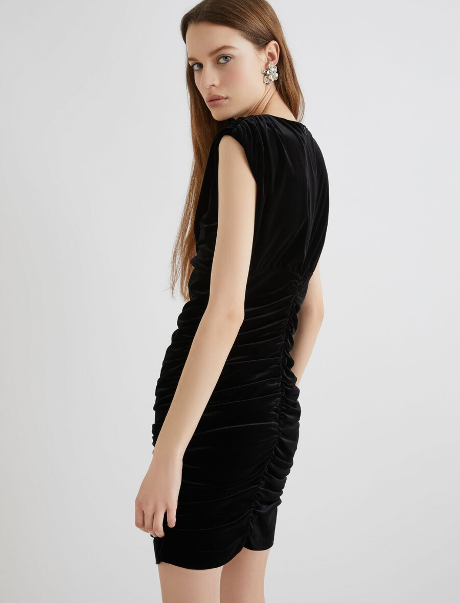 Žametna mini obleka - Črna