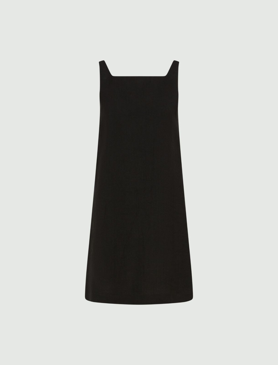 raztegljiva obleka iz bombaža in lana - Črna