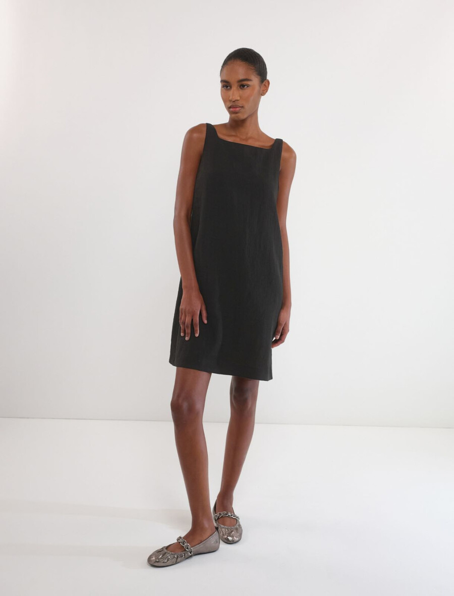 raztegljiva obleka iz bombaža in lana - Črna