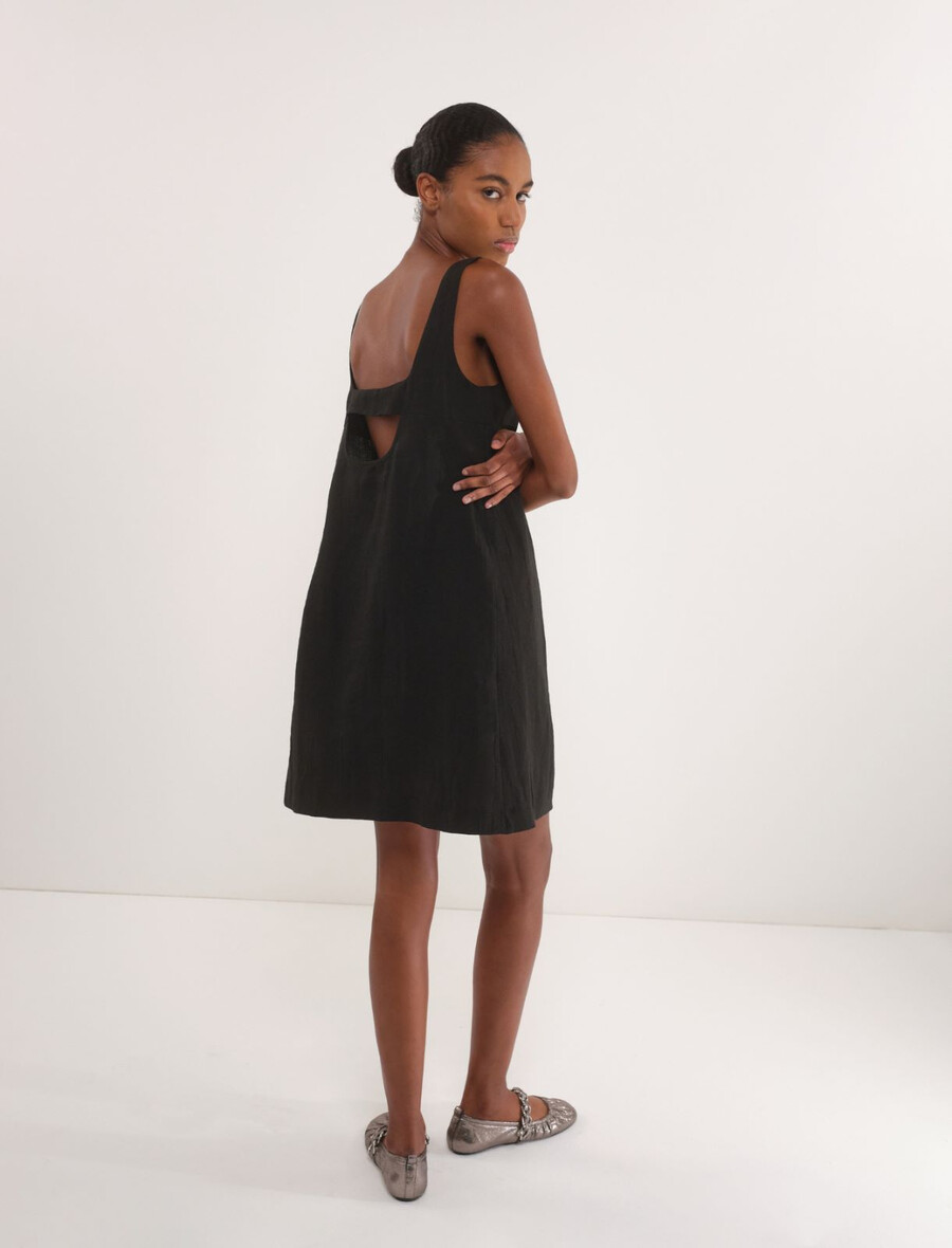 raztegljiva obleka iz bombaža in lana - Črna