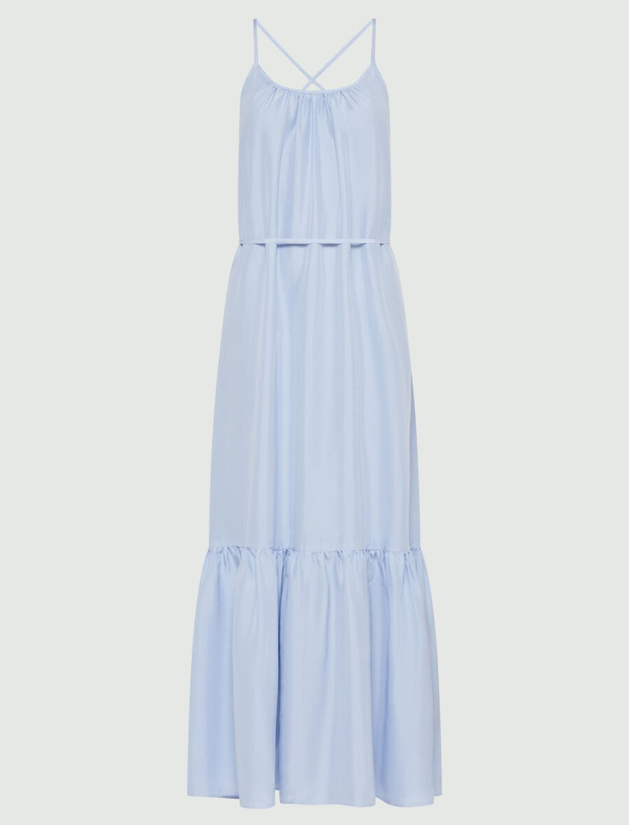 dolga svilena obleka habotai - svetlo modra