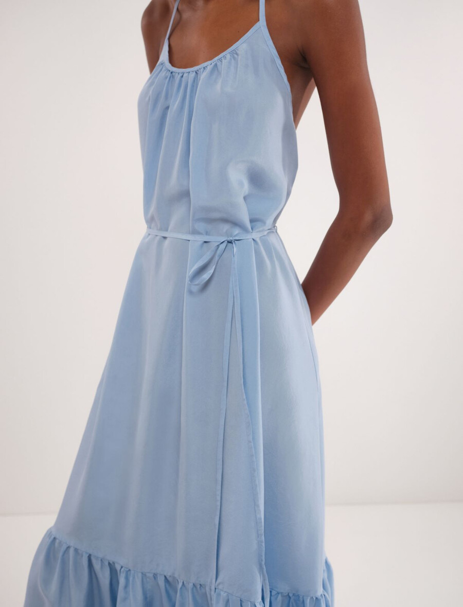 dolga svilena obleka habotai - svetlo modra