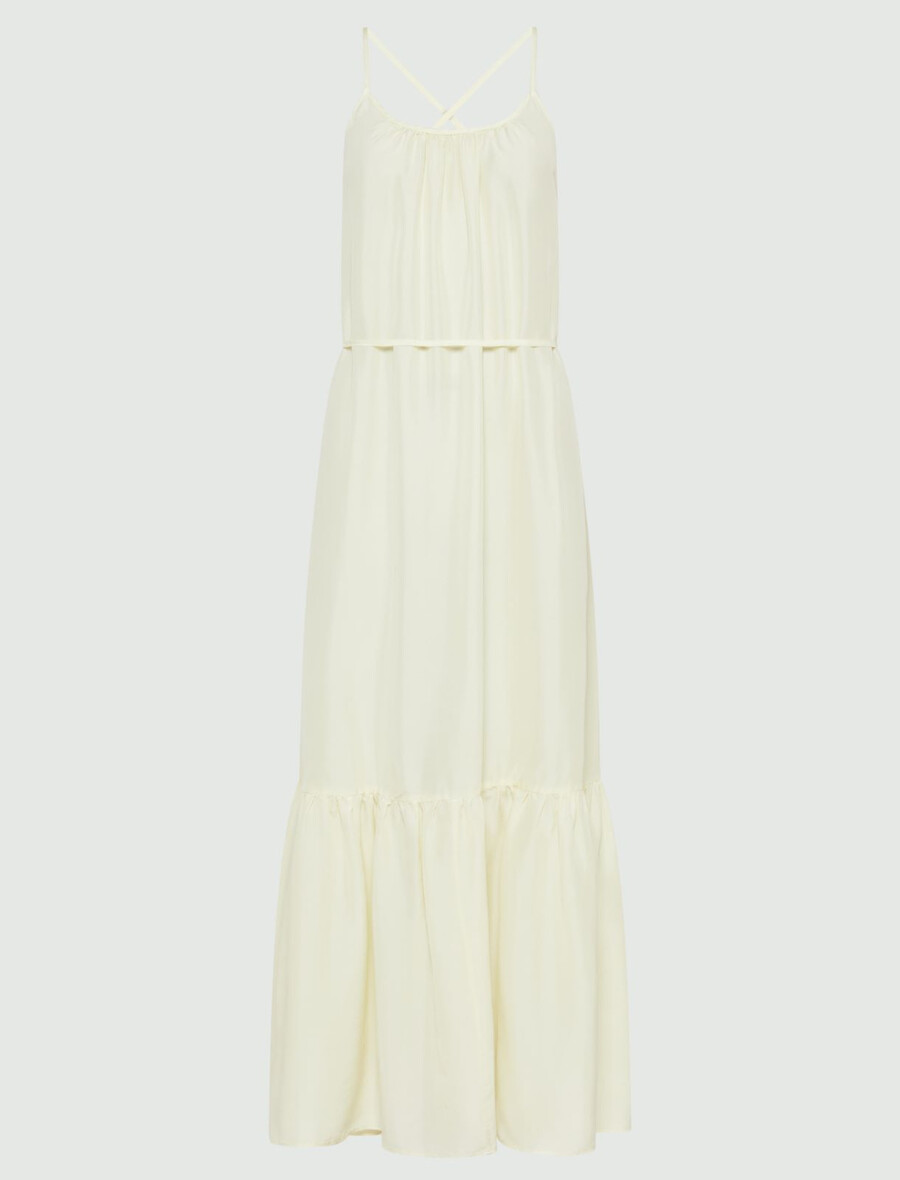 dolga svilena obleka habotai - krem