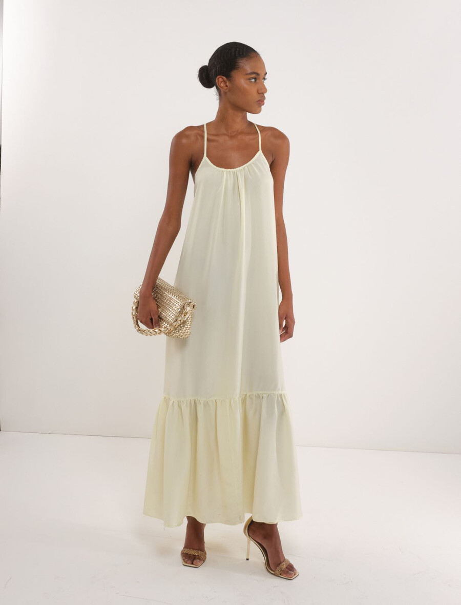 dolga svilena obleka habotai - krem