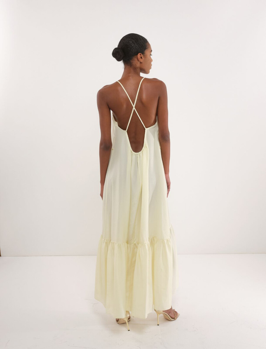 dolga svilena obleka habotai - krem