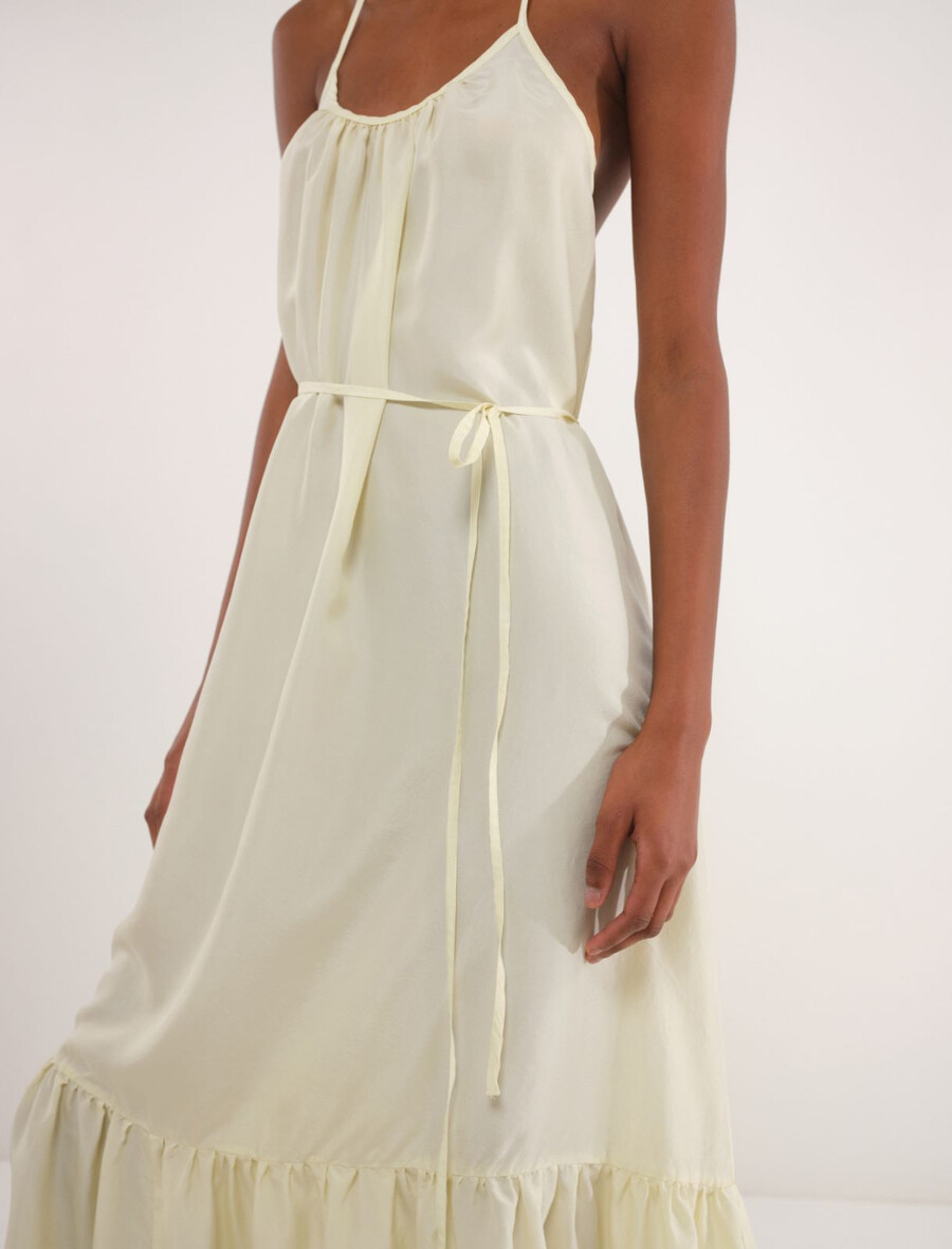 dolga svilena obleka habotai - krem