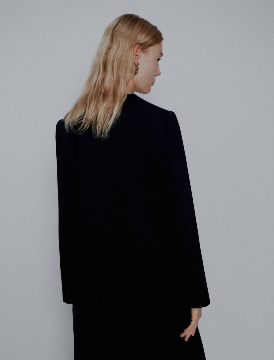 envers satenasti blazer brez ovratnika - Črn