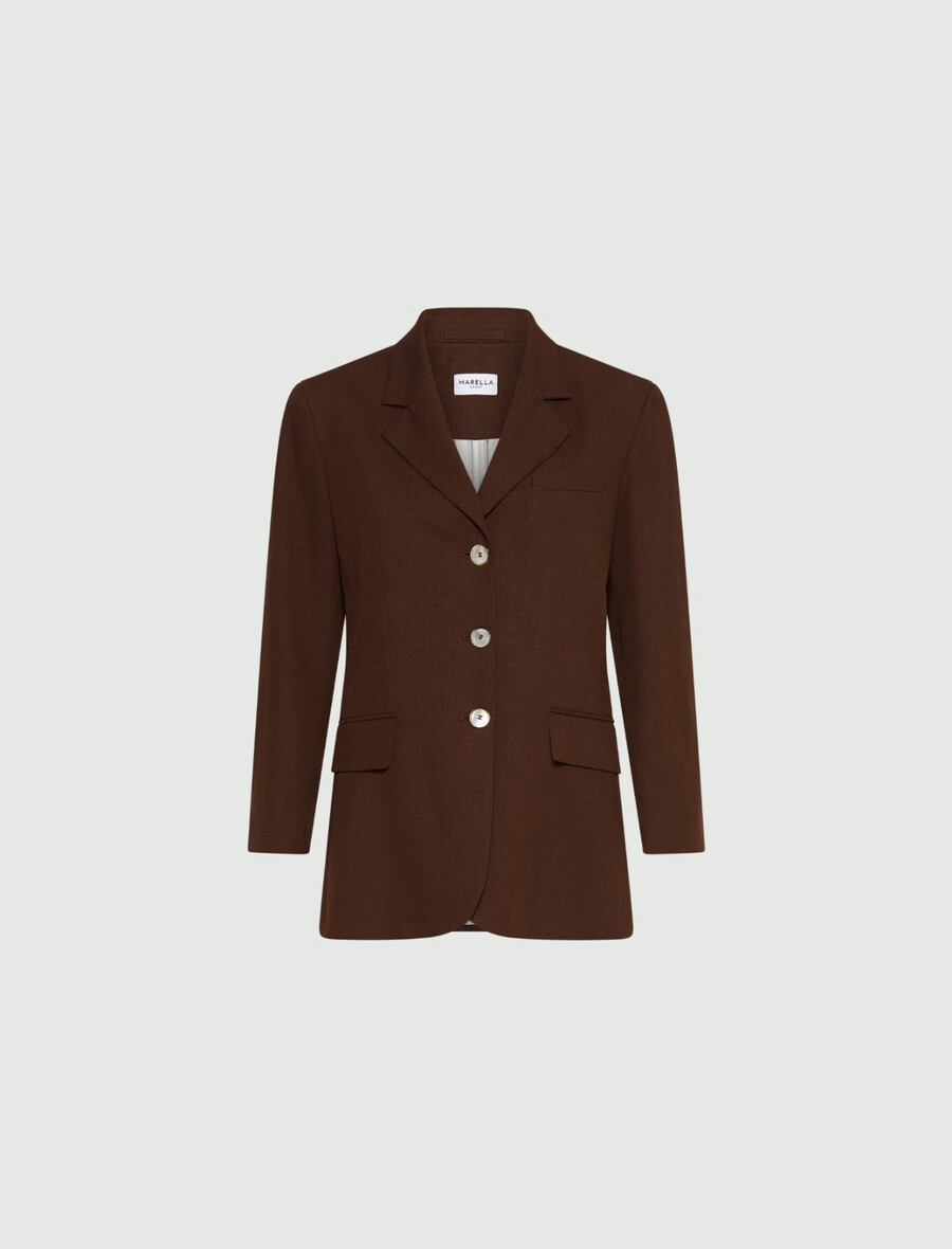 enoredni blazer iz lanene mešanice - rjav