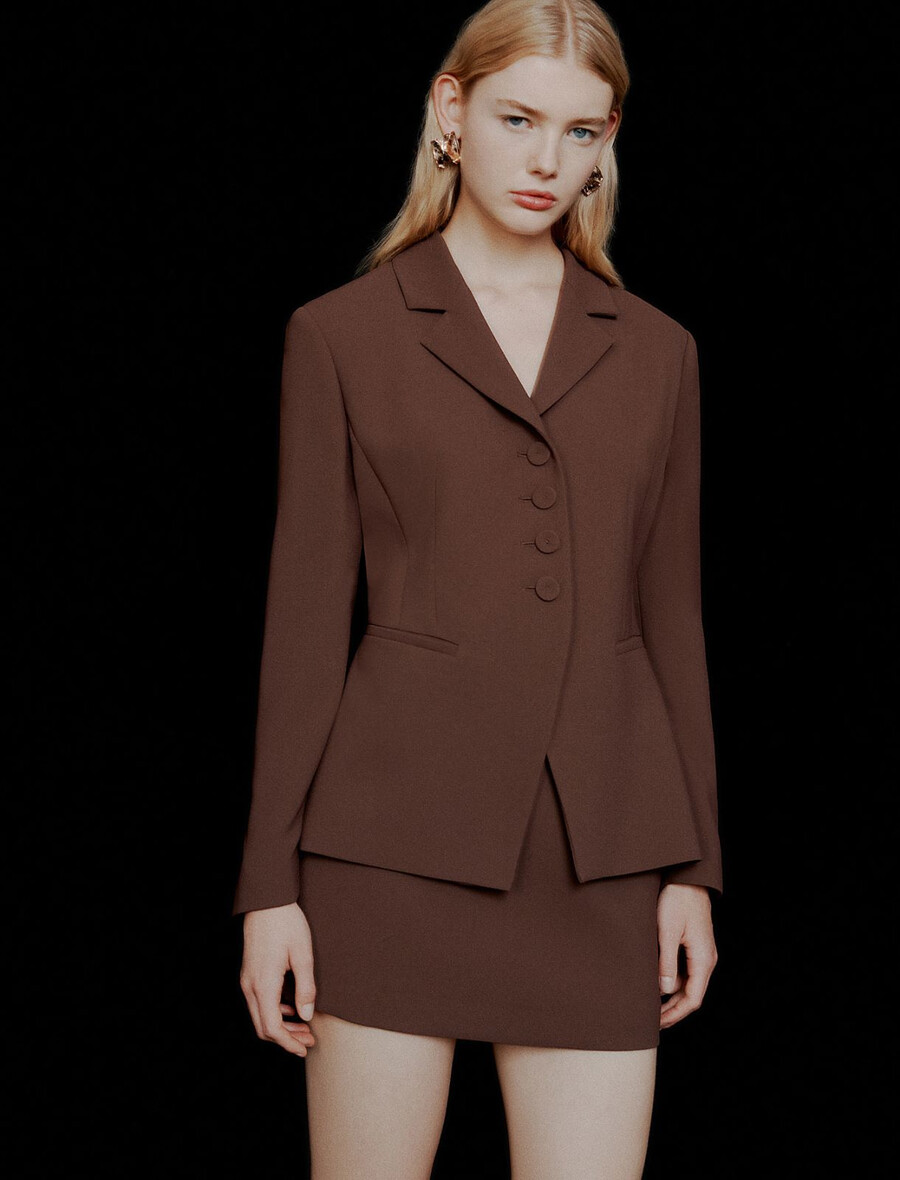 poloprijet satenast blazer envers - rjav