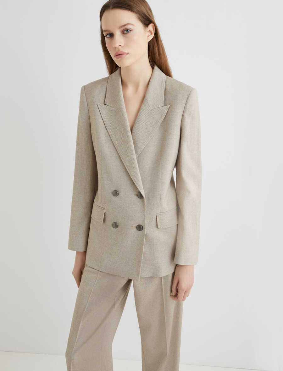 dvoredni keper blazer iz volnene mešanice - leŠnikovo rjava