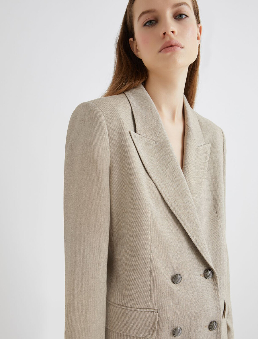 dvoredni keper blazer iz volnene mešanice - leŠnikovo rjava