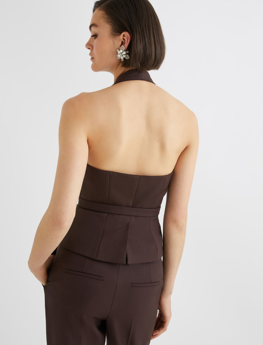 brezrokavnik z odprtim hrbtom - rjav