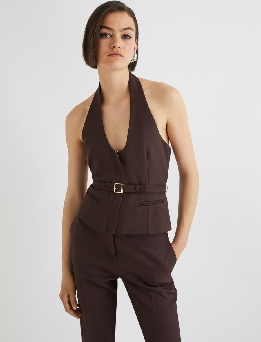 brezrokavnik z odprtim hrbtom - rjav