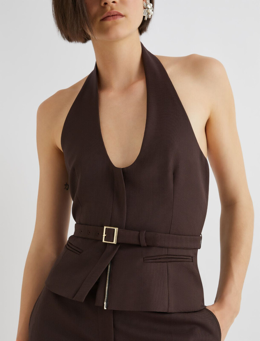 brezrokavnik z odprtim hrbtom - rjav