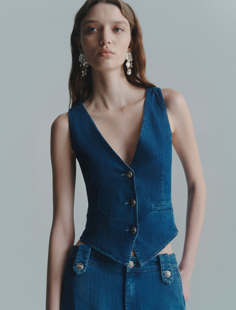 džins brezrokavnik - modre kavbojke