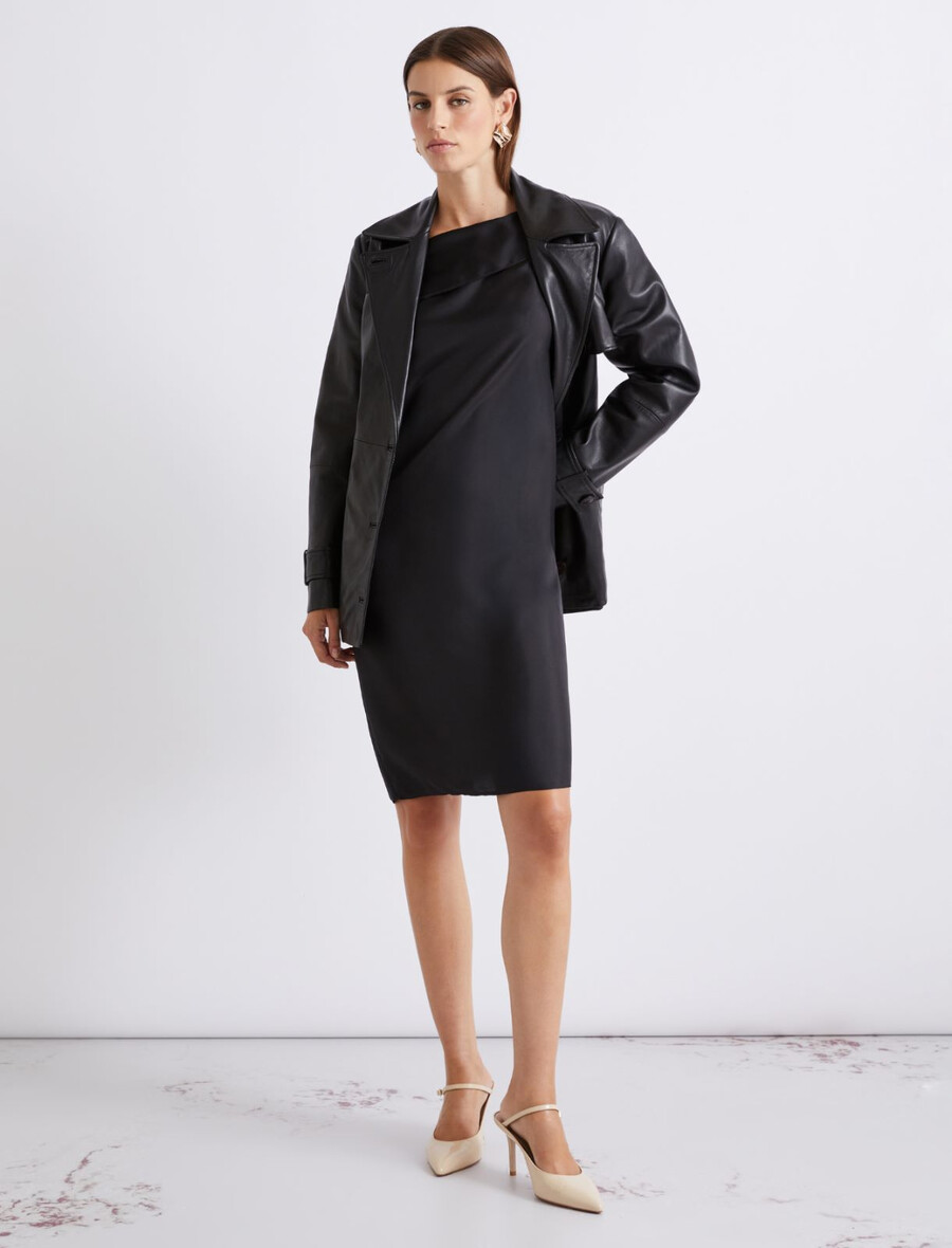 usnjen trenčkot plašč - Črn