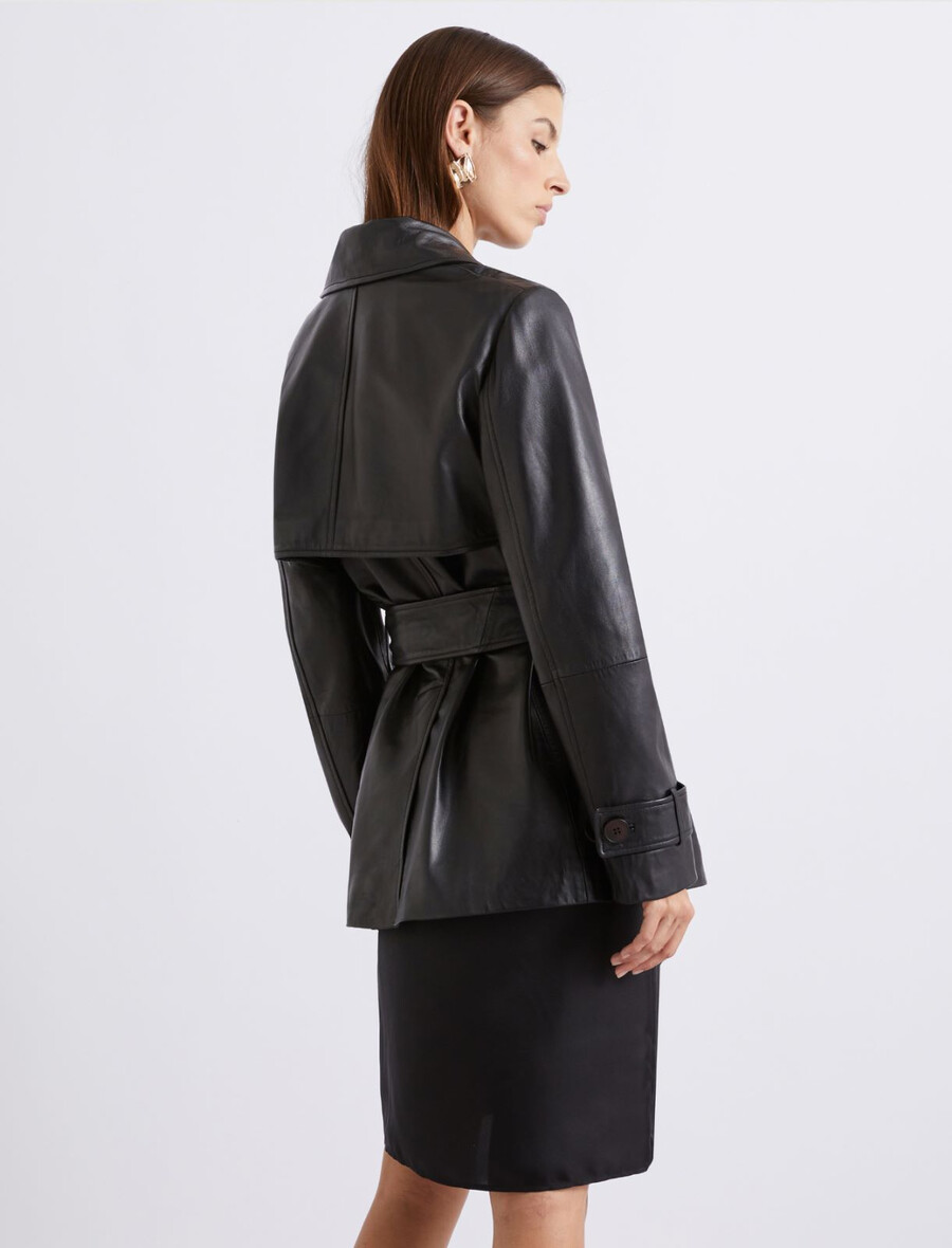 usnjen trenčkot plašč - Črn