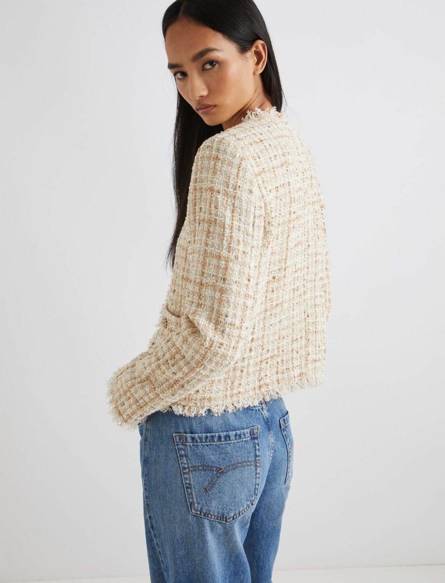 kratka lame jakna z bleščicami - beŽ