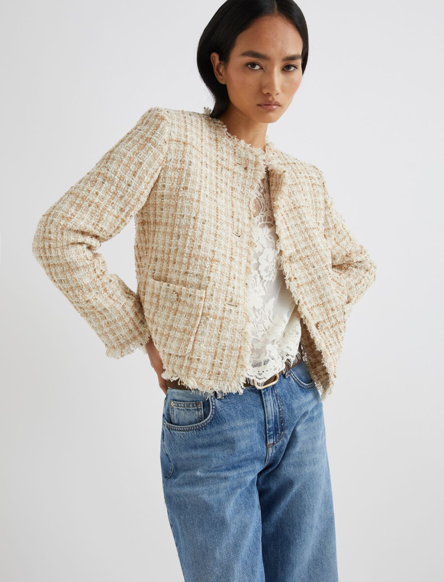 kratka lame jakna z bleščicami - beŽ