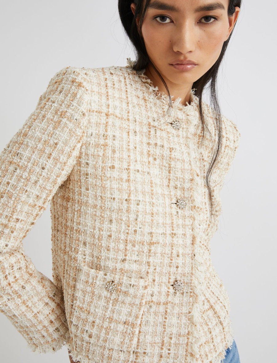 kratka lame jakna z bleščicami - beŽ