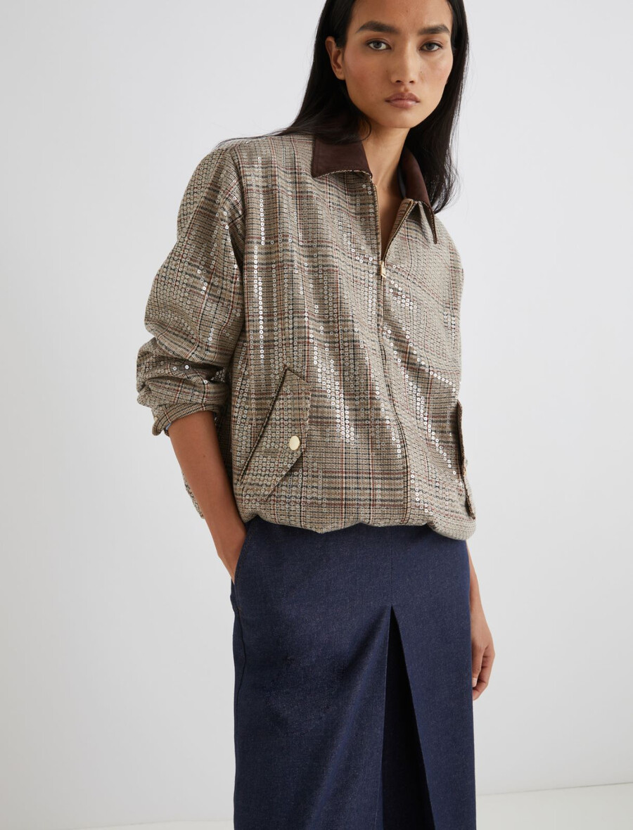 bomber jakna z bleščicami - beŽ