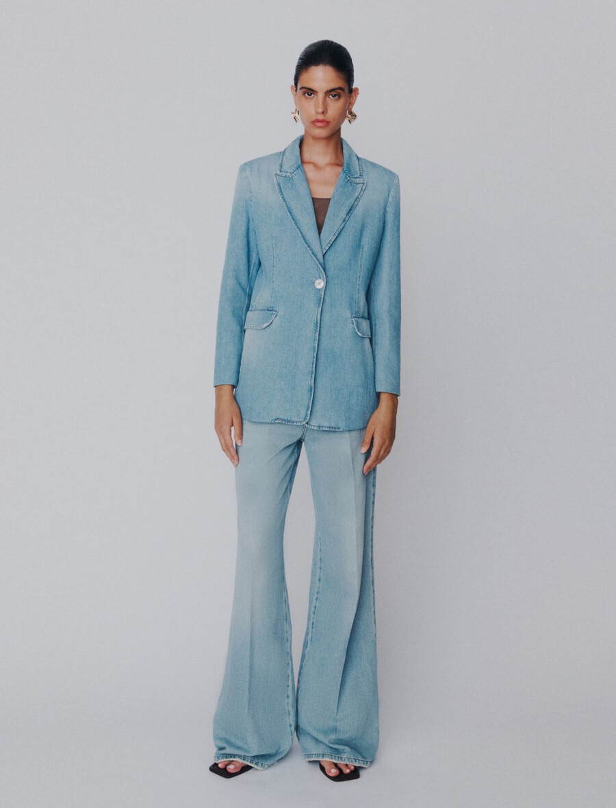 kavbojke z visokim pasom in širokimi hlačnicami - praŠno modre