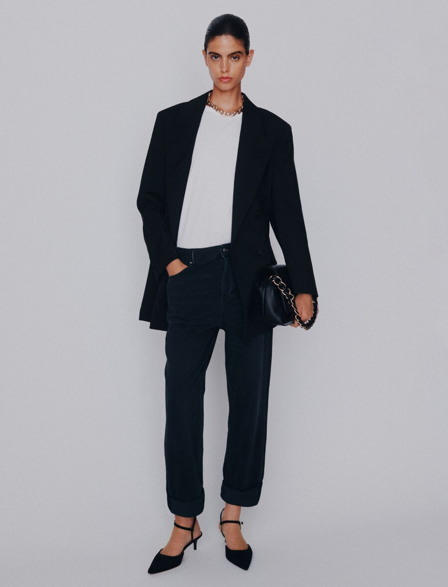 džins kavbojke z vzorcem denim - Črna