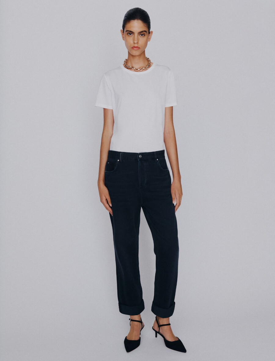 džins kavbojke z vzorcem denim - Črna