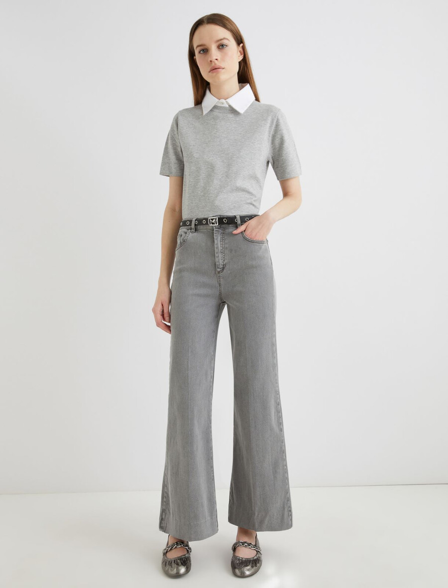 Široke kavbojke s kratkimi rokavi - sive kavbojke