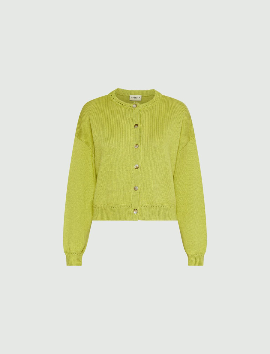 bombažni kardigan z okroglim izrezom - zelen