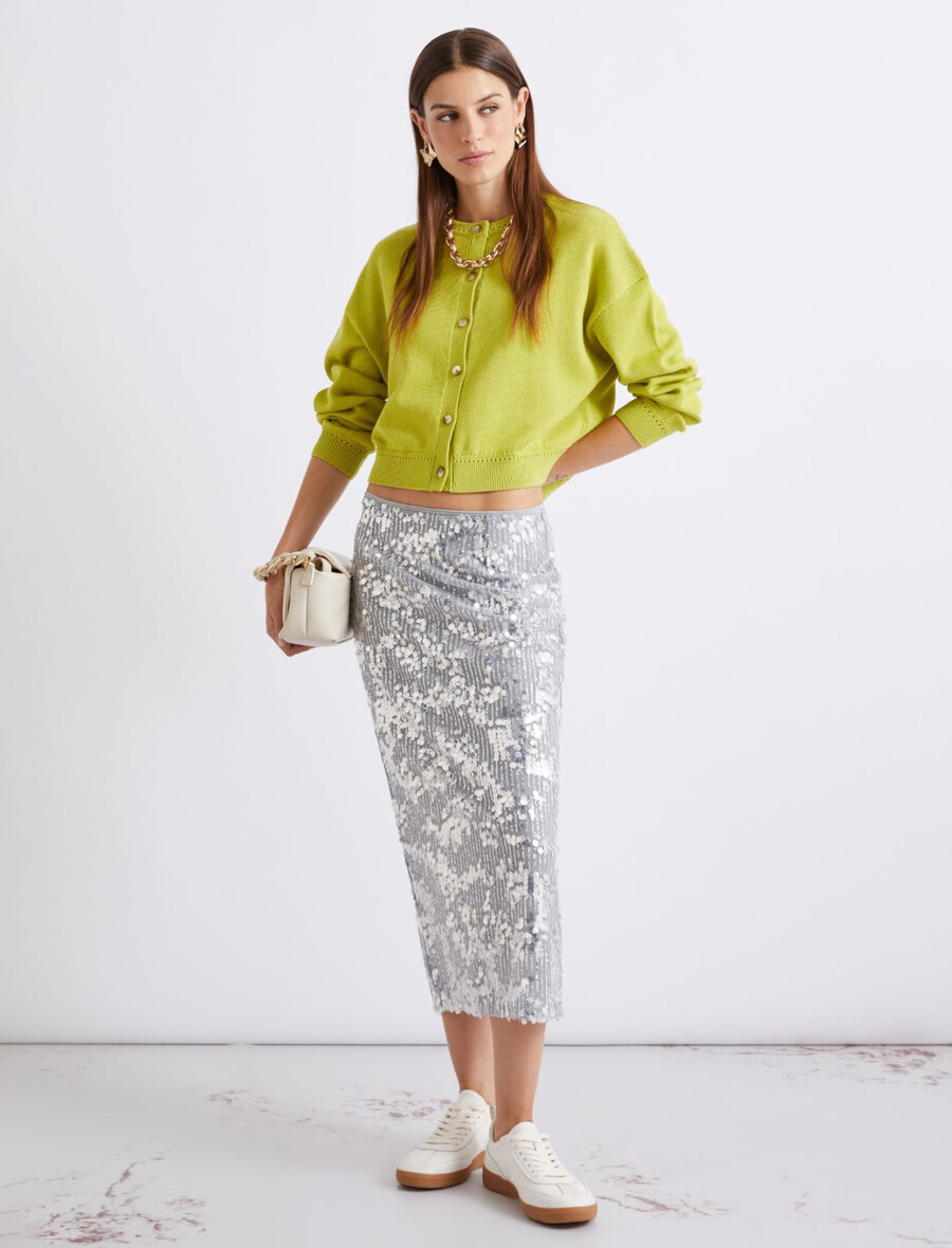 bombažni kardigan z okroglim izrezom - zelen