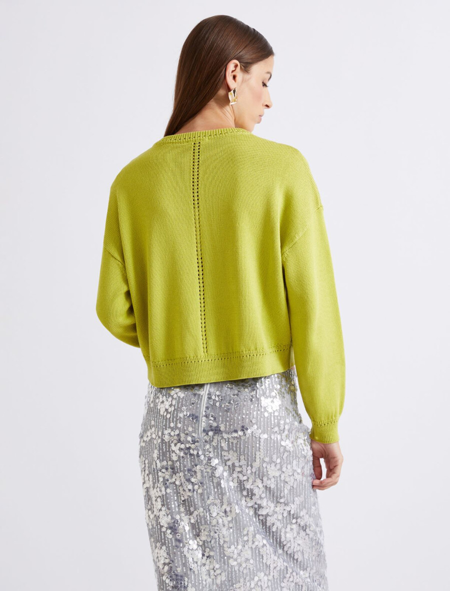 bombažni kardigan z okroglim izrezom - zelen