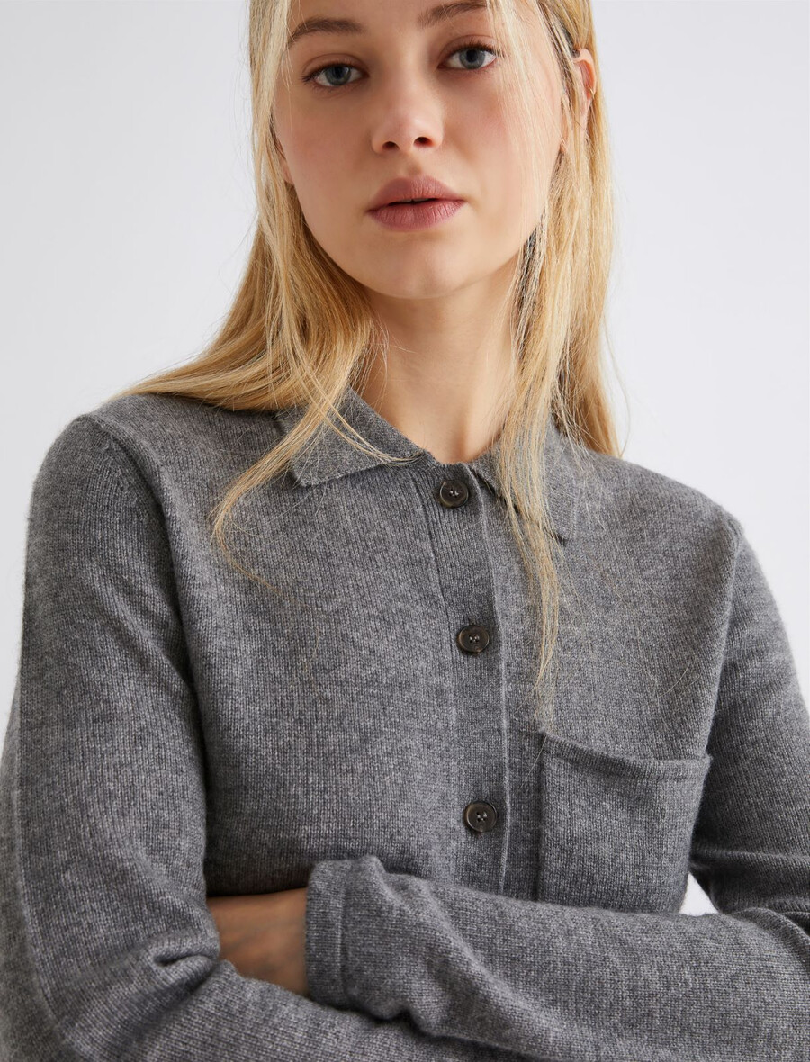 volneno-kašmirski kardigan - srednje siva