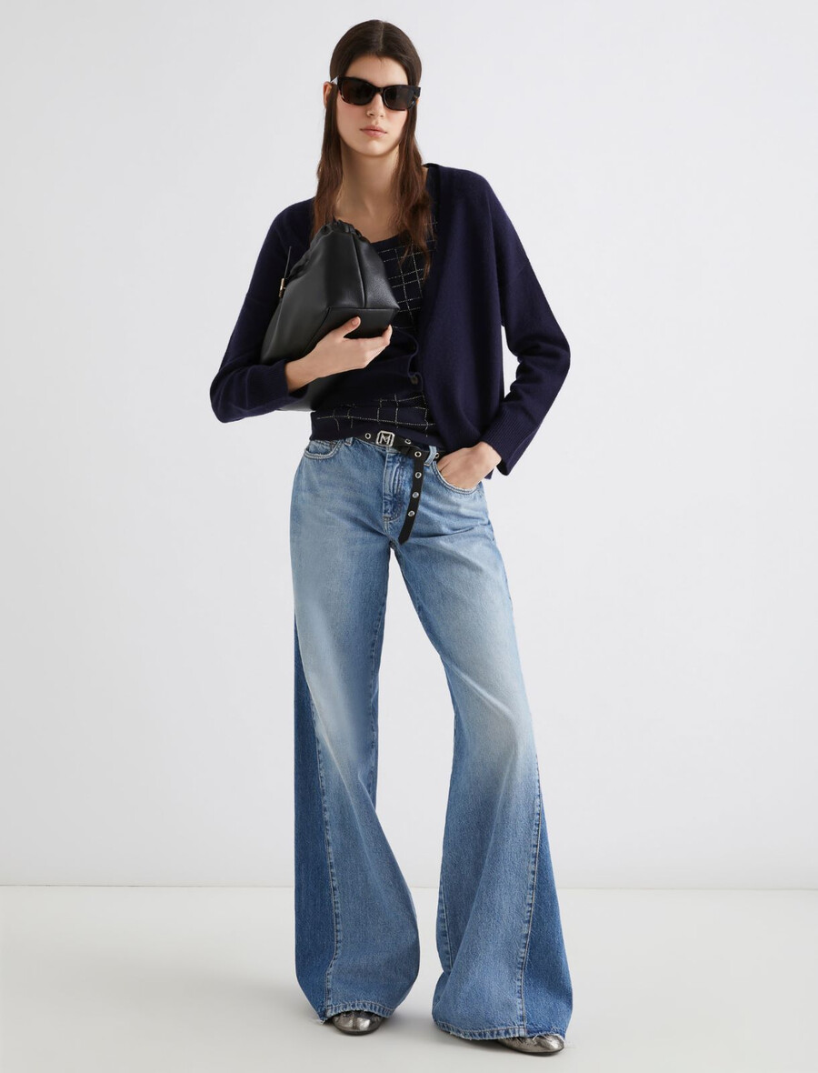 kardigan iz volne in kašmirja - temno moder