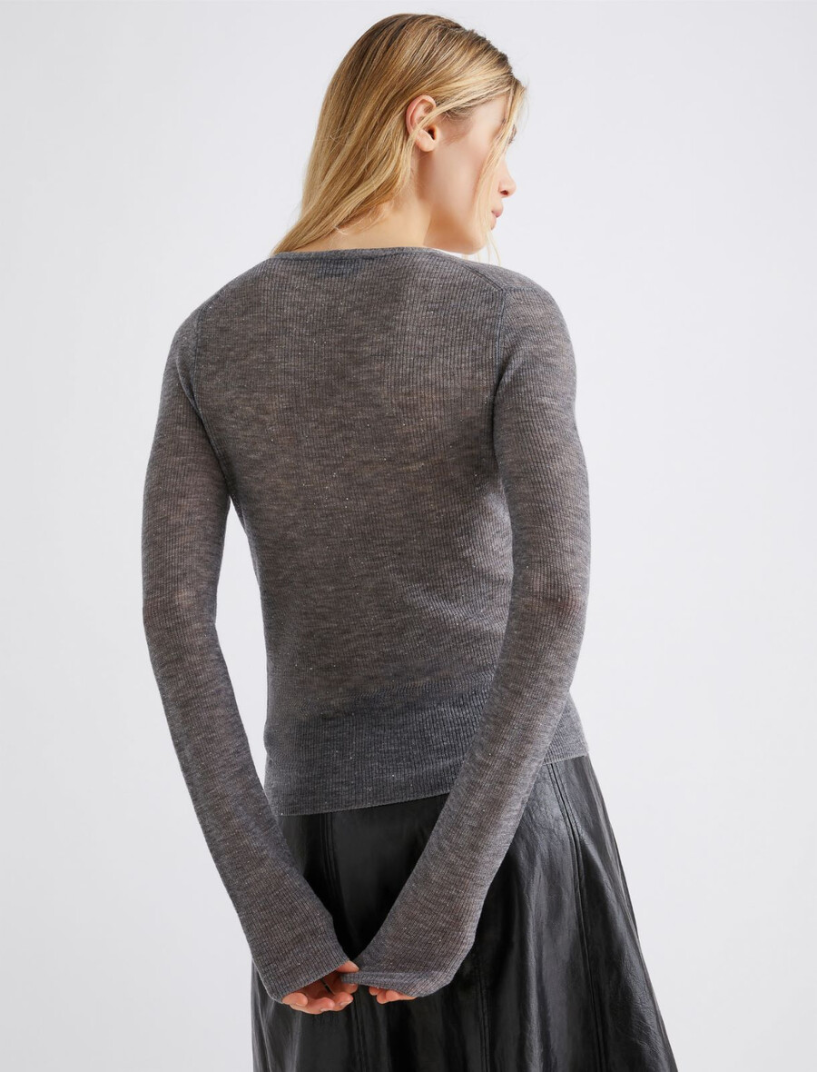 volnen kardigan z mikro bleščicami - melange siva