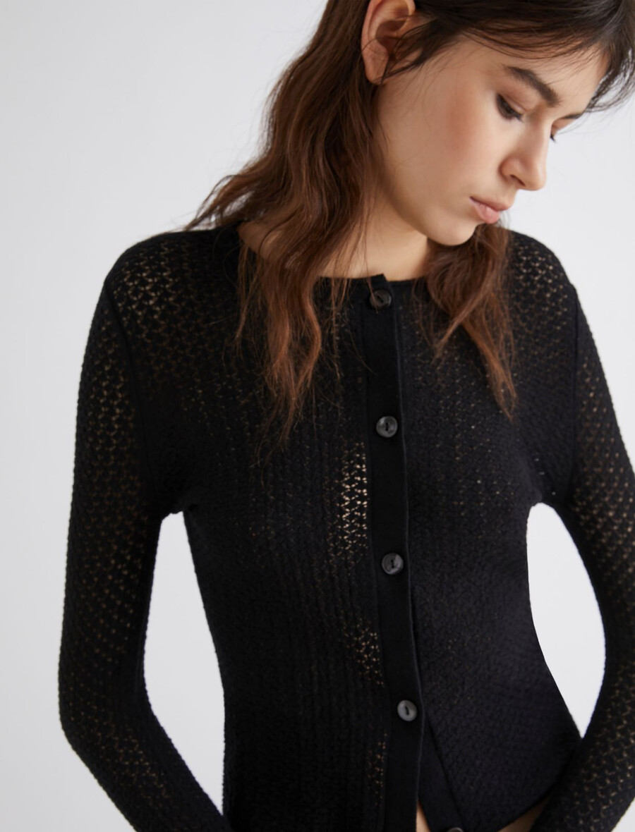 bombažni mini kardigan - Črna