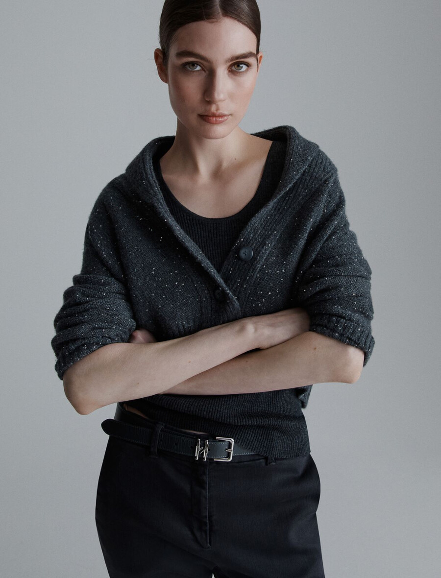 kardigan iz mešanice kašmirja z bleščicami - temno siva