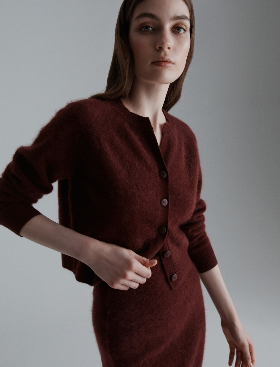 kardigan iz volne in kašmirja - bordo