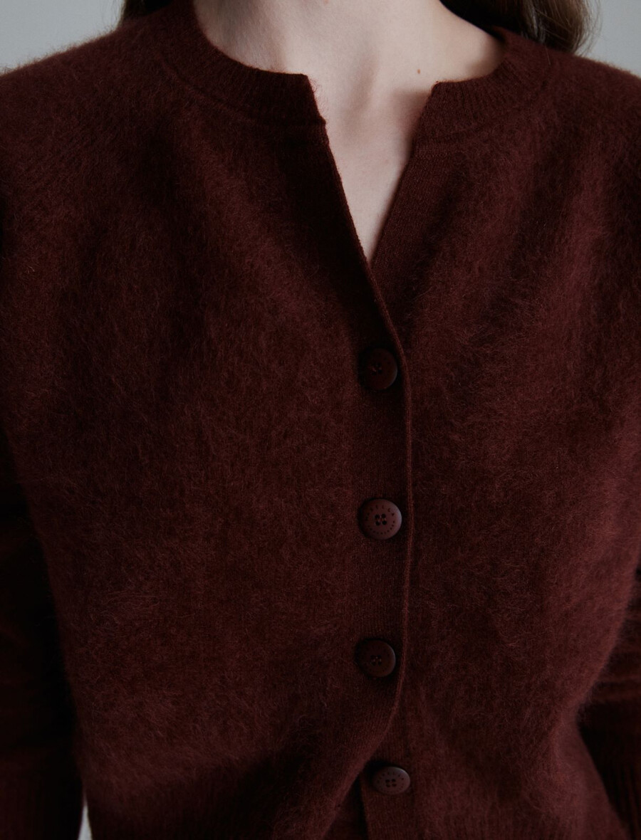 kardigan iz volne in kašmirja - bordo